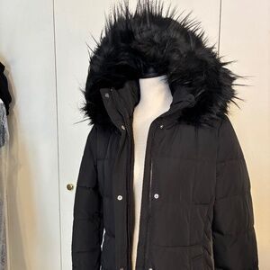 Tommy Hilfiger Full Length Black Hooded Puffer Coat